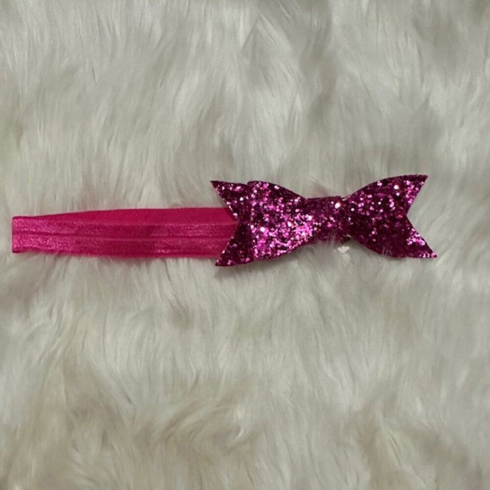Hot Pink Sequin Flat Bow on FOE Headband  7447  Handmade NWT Boutique